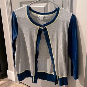 Womens size M cardigan, Stylus brand, color gray with navy blue and like accent
